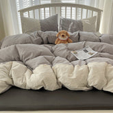 Sophia Gingham Lace Washed Cotton Bedding Set - Gray